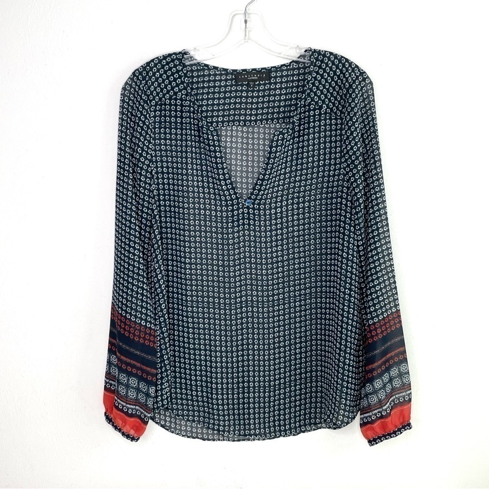 SANCTUARY Boho Print Patterned Semi-Sheer Long Sleeve Blouse Women's Small - Picture 10 of 15